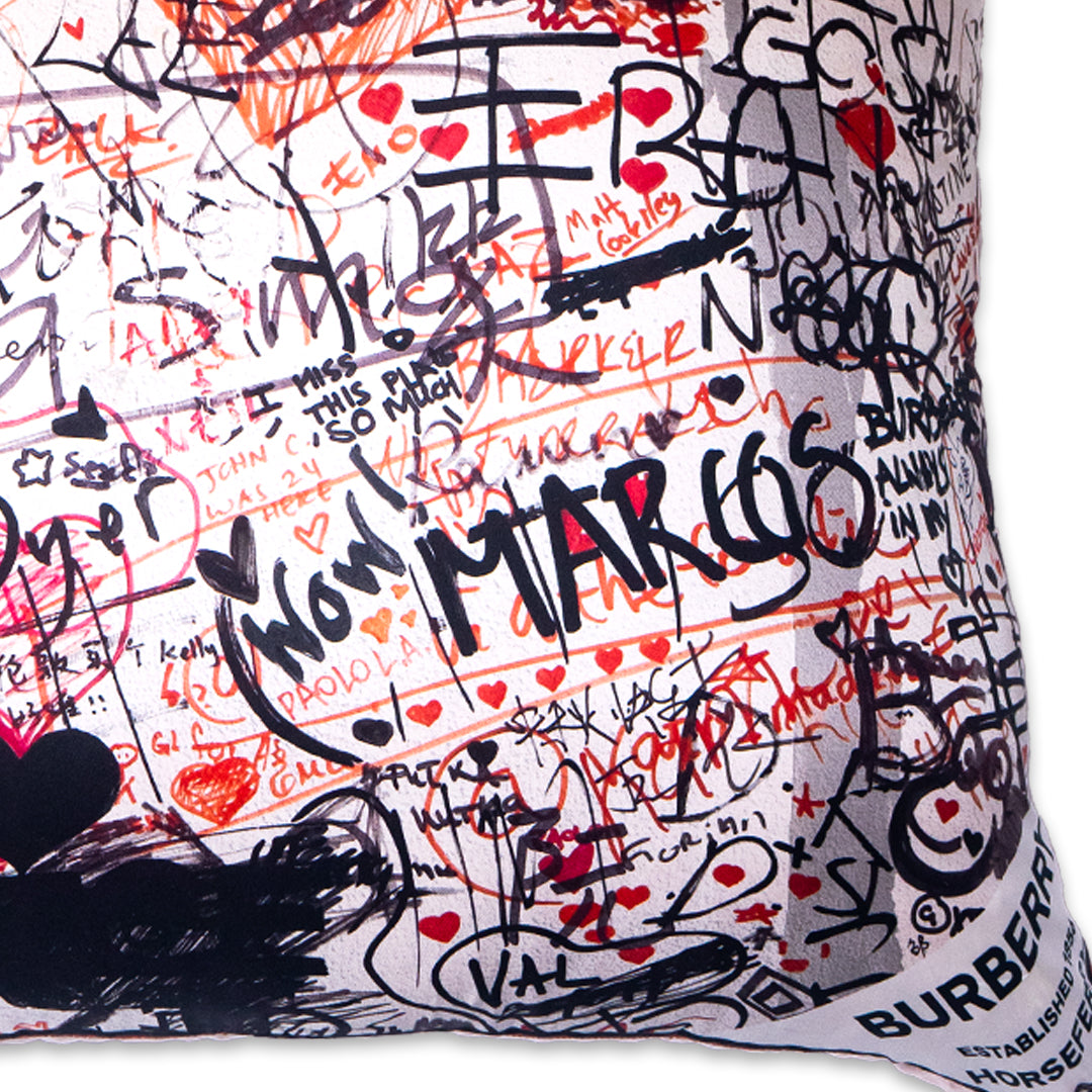 Rare Vintage Luxurious Artistic Burberry "Scribble" Print Designer Silk Pillow | Unique British Decor | 36" x 36" x 8"