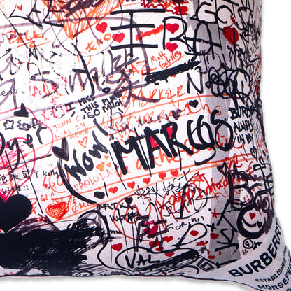 Rare Vintage Luxurious Artistic Burberry "Scribble" Print Designer Silk Pillow | Unique British Decor | 36" x 36" x 8"