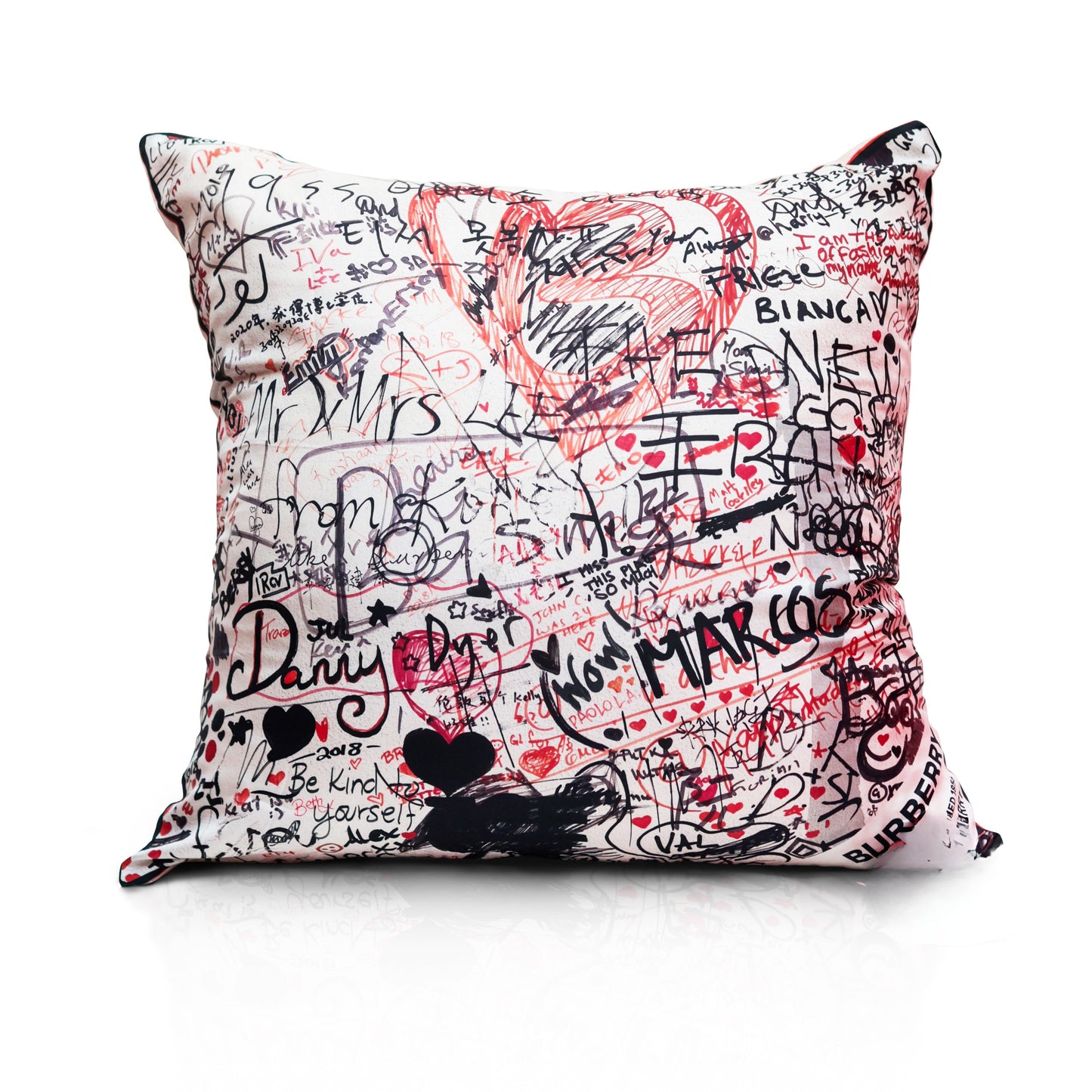 Rare Vintage Luxurious Artistic Burberry "Scribble" Print Designer Silk Pillow | Unique British Decor | 36" x 36" x 8"