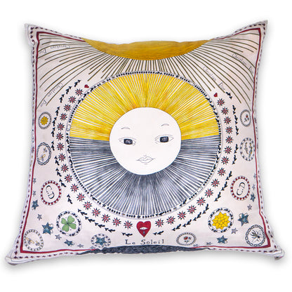 Rare Vintage Luxury Mystical Christian Dior "Le Soleil" Silk Pillow | Celestial Designer Decor | 24" x 24" x 8"