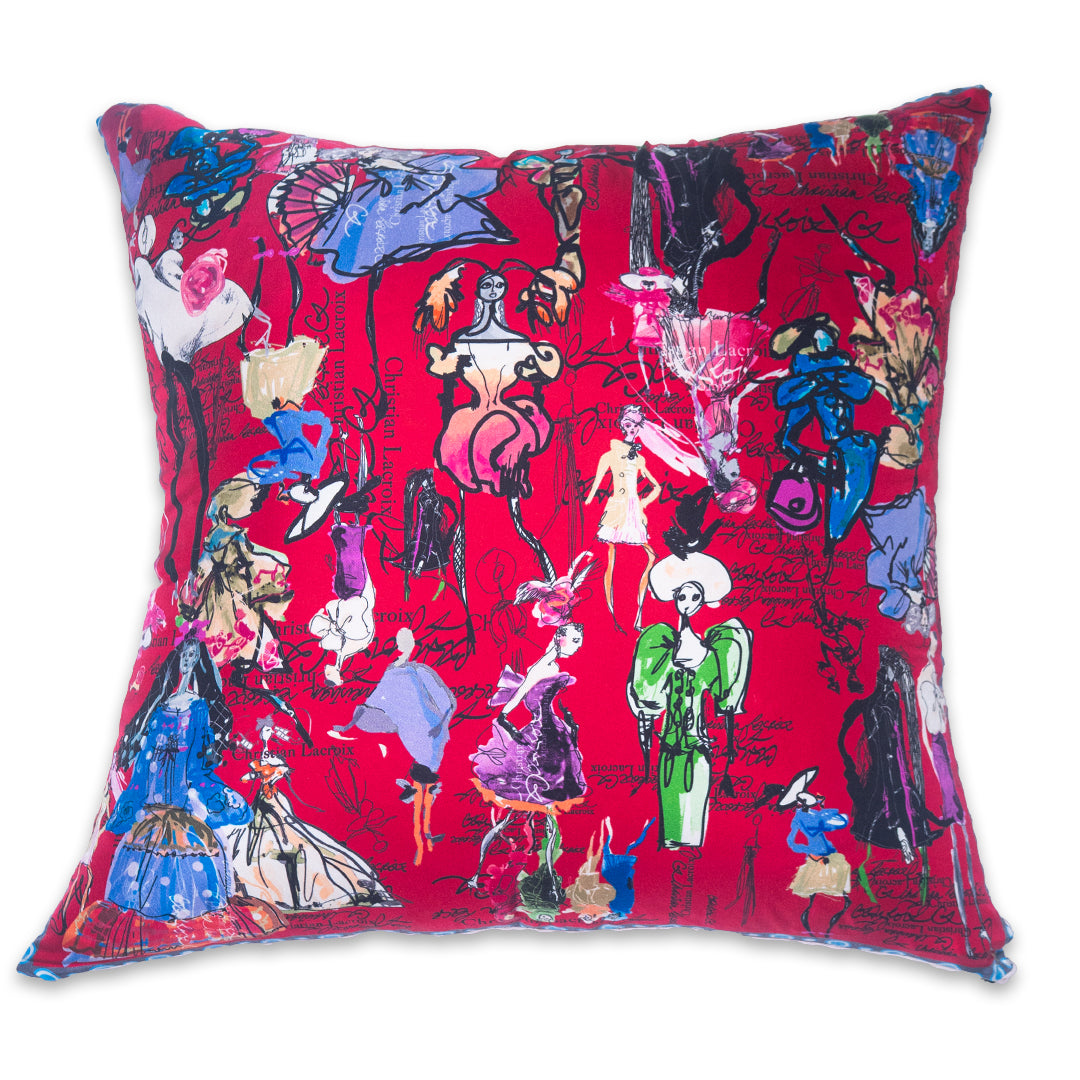 Rare Vintage Vibrant Christian Lacroix Fashion Soiree Designer Silk Pillow | Artistic Luxury Decor | 24" x 24" x 8"