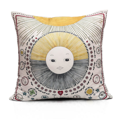 Rare Vintage Luxury Mystical Christian Dior "Le Soleil" Silk Pillow | Celestial Designer Decor | 24" x 24" x 8"
