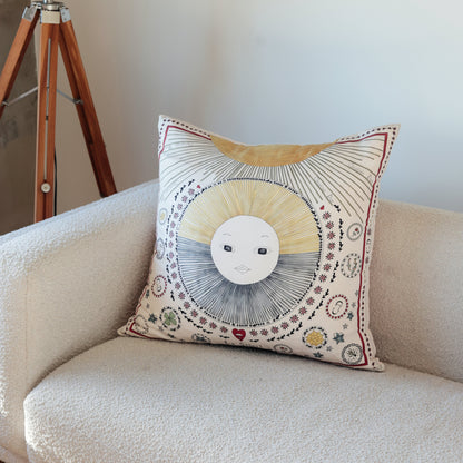 Rare Vintage Luxury Mystical Christian Dior "Le Soleil" Silk Pillow | Celestial Designer Decor | 24" x 24" x 8"