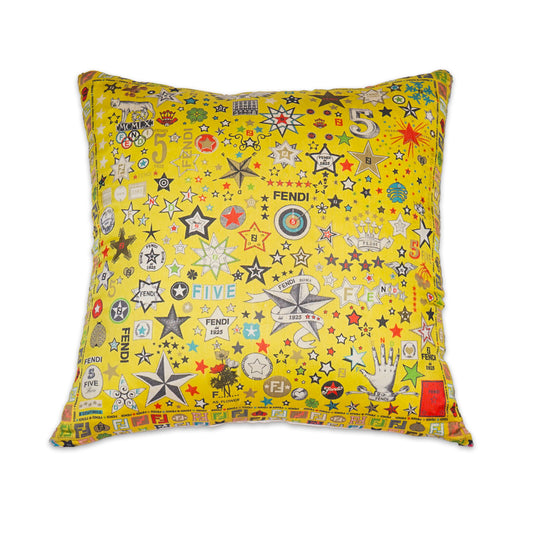 Rare Vintage Luxury Fendi “Five Stars” Silk Throw Pillow | One-of-a-Kind Designer Art Pillow | 14" x 14" x 6"