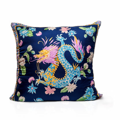 Rare Vintage Luxurious Salvatore Ferragamo Exquisite Dragon & Floral Silk Pillow | Italian Designer Decor | 34" x 34" x 8"