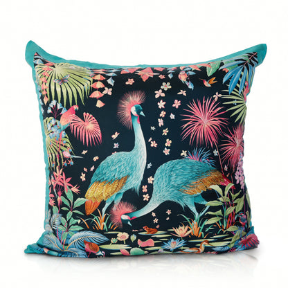 Rare Vintage Luxurious Salvatore Ferragamo Rainforest Birds Silk Designer Pillow | Italian Nature Print Decor | 34" x 34" x 8"