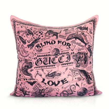 Rare Vintage Luxury Iconic Gucci "Blind For Love" Silk Pillow | Romantic Designer Decor | 18" x 18" x 8"