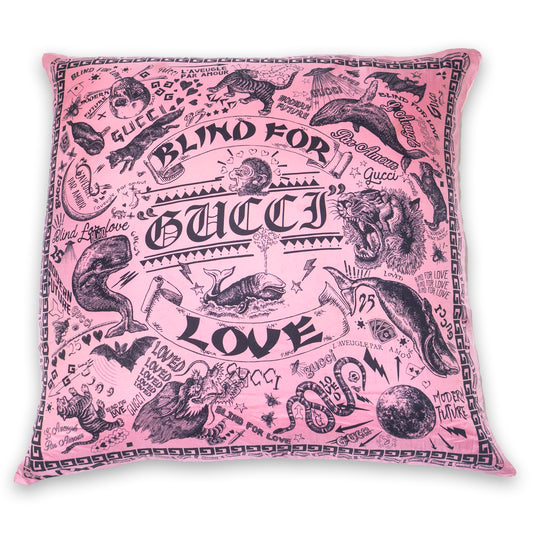 Rare Vintage Luxury Iconic Gucci "Blind For Love" Silk Pillow | Romantic Designer Decor | 18" x 18" x 8"