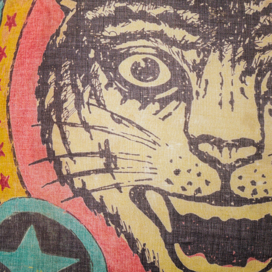 Rare Vintage Luxury Gucci “Tiger Head” Designer Silk Pillow by artist Alessandro Michele | One-of-a-Kind Silk Art Decor | 12" x 12" x 6"