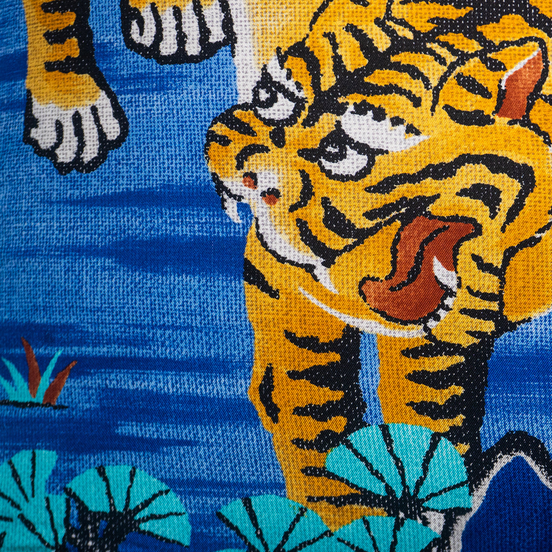 Rare Vintage Exclusive Luxurious Gucci "Blue Bengal" Tiger Landscape Silk Pillow | Iconic Designer Decor | 36" x 36" x 8"