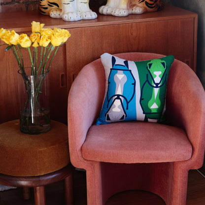 Rare Vintage Luxury Hermès "Horse Heads" Silk Pillow |  Artistic Designer Decor | 16" x 16" x 8"