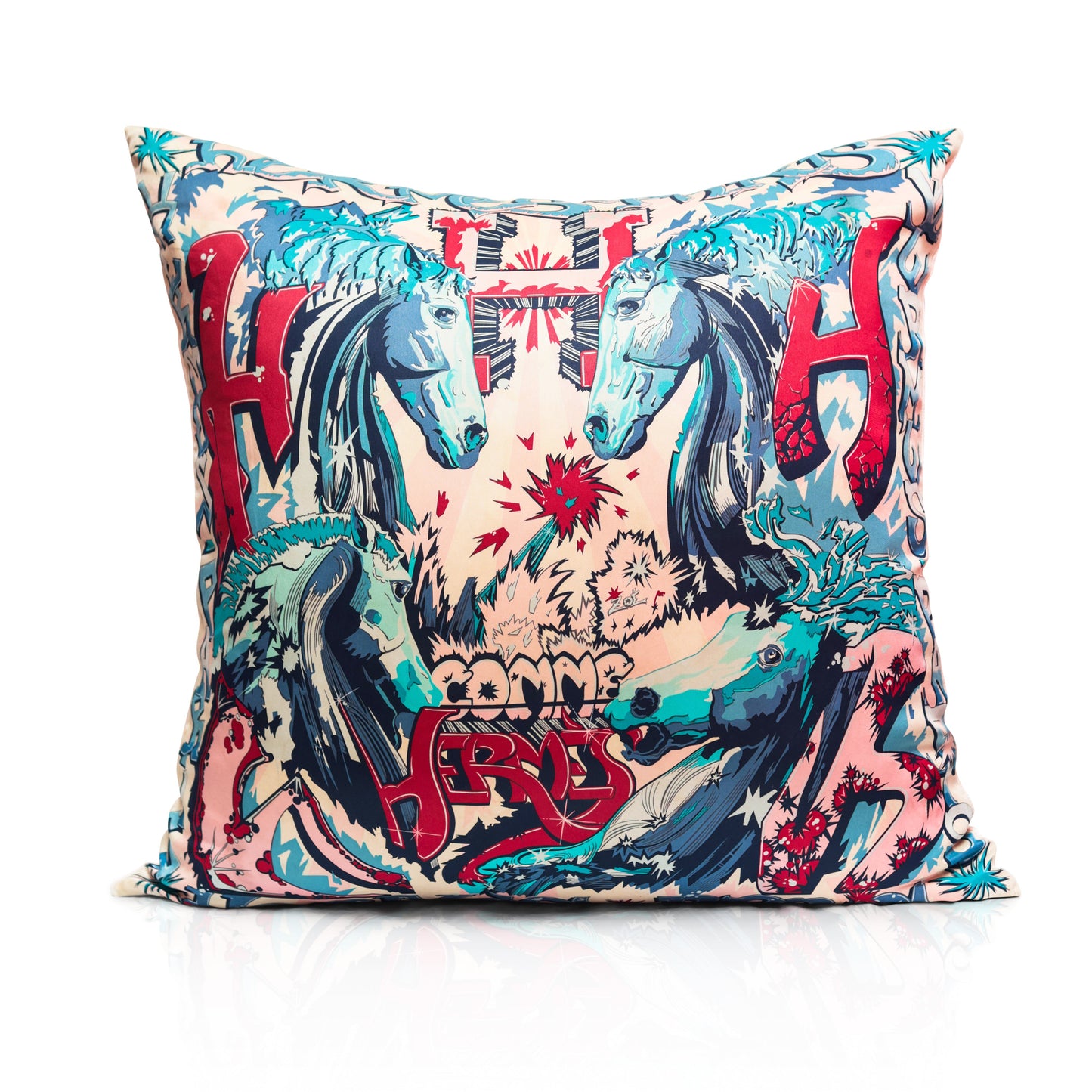 Rare Vintage Luxurious Hermès "H Comme Horse" Silk Pillow | Designer Accent Decor | 18" x 18" x 8"