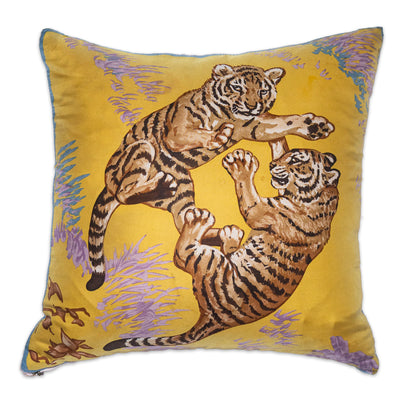 Rare Vintage Luxurious Hermès Les Tigreaux Silk Pillow | Playful Designer Accent | 18" x 18" x 8"