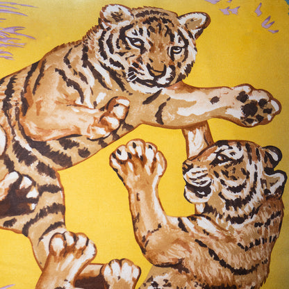 Rare Vintage Luxurious Hermès Les Tigreaux Silk Pillow | Playful Designer Accent | 18" x 18" x 8"