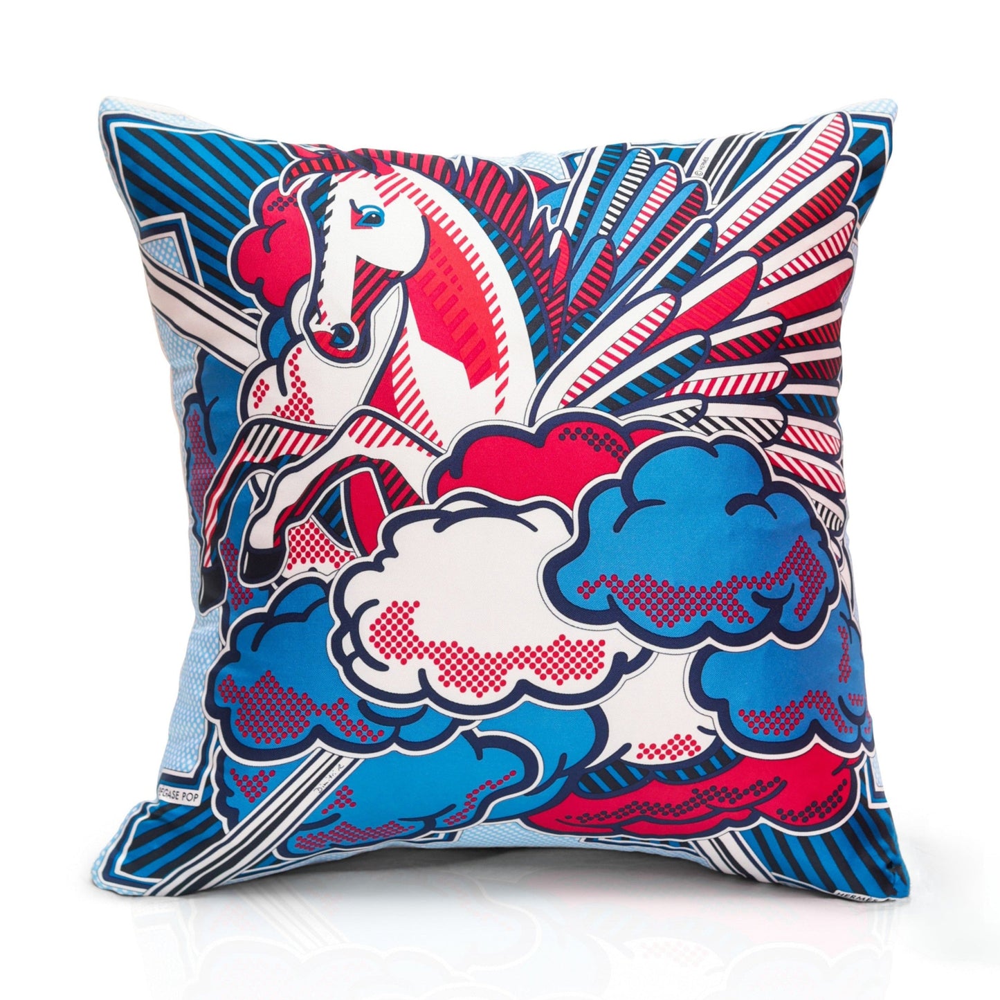 Rare Vintage Striking Hermès "Pégase Pop" Silk Pillow | Pop Art Winged Horse Decor | 15" x 15" x 8"