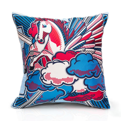 Rare Vintage Striking Hermès "Pégase Pop" Silk Pillow | Pop Art Winged Horse Decor | 15" x 15" x 8"