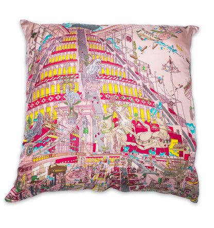 Rare Vintage Luxurious Epic Hermès "La Légende du Cheval à Plumes" Silk Pillow | Designer Art Decor | 24" x 24" x 8"