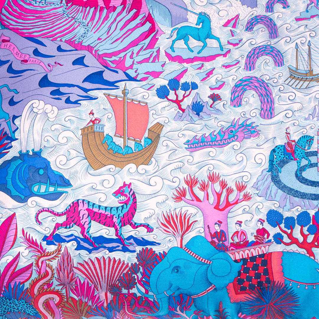 Rare Vintage Luxury Hermès Cosmographia Universalis by artist Jan Batjlik Silk Pillow | Artistic Home Decor | 20" x 20" x 8"