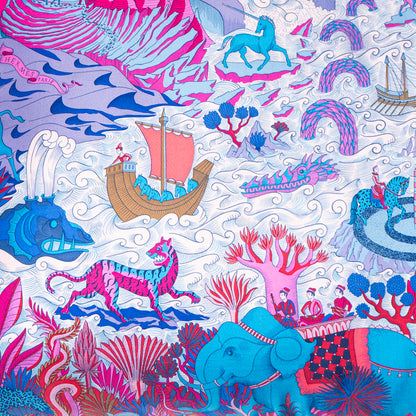 Rare Vintage Luxury Hermès Cosmographia Universalis by artist Jan Batjlik Silk Pillow | Artistic Home Decor | 20" x 20" x 8"