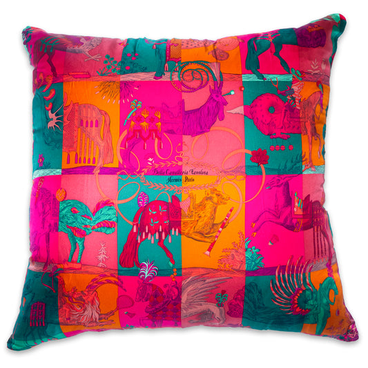 Rare Vintage Exquisite Hermès "Della Cavalleria Favolosa" by artist Virginie Jamin Silk Pillow | Vibrant Animal & Fantasy Decor | 36" x 36" x 8"
