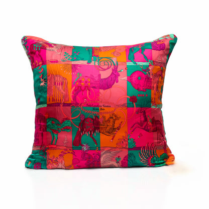 Rare Vintage Exquisite Hermès "Della Cavalleria Favolosa" by artist Virginie Jamin Silk Pillow | Vibrant Animal & Fantasy Decor | 36" x 36" x 8"