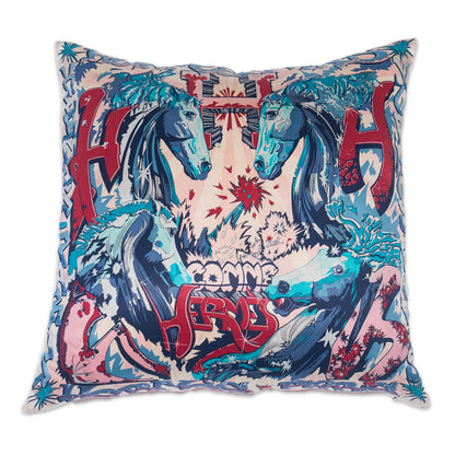 Rare Vintage Luxurious Hermès "H Comme Horse" Silk Pillow | Designer Accent Decor | 18" x 18" x 8"