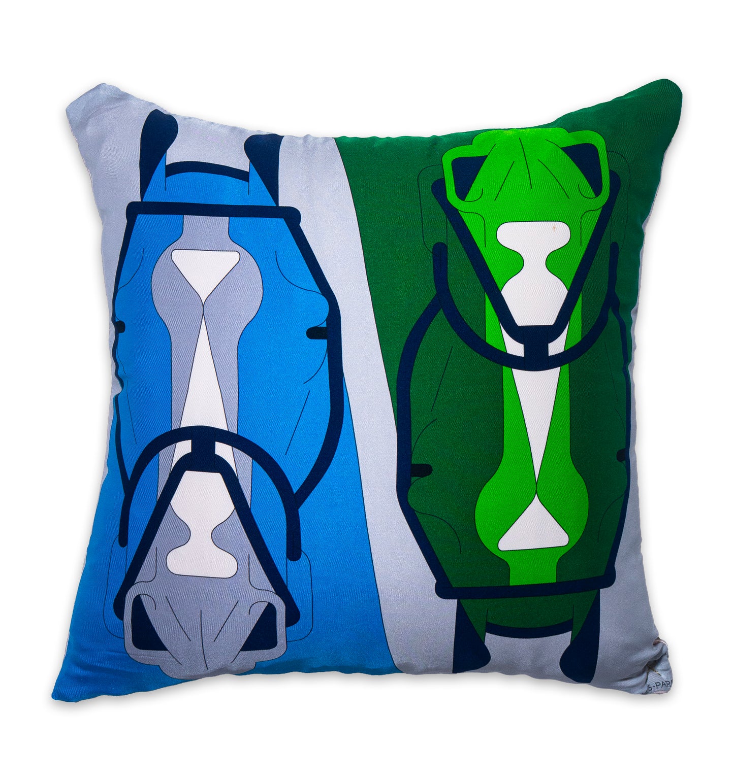 Rare Vintage Luxury Hermès "Horse Heads" Silk Pillow |  Artistic Designer Decor | 16" x 16" x 8"