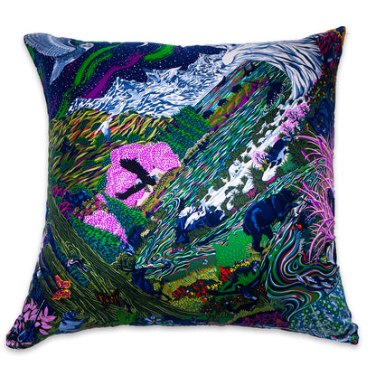 Rare Vintage Majestic Hermès "Into The Canadian Wild" by artist Alice Shirley Silk Pillow | Nature & Wildlife Art Decor | 34" x 34" x 8"