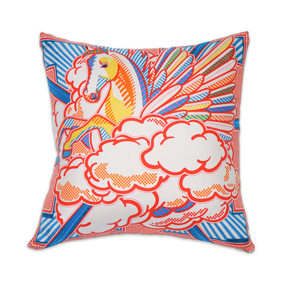 Rare Vintage Luxury Hermès "Pégase Pop" by artist Dimitri Rybaltchenko Silk Pillow | Designer Art Decor | 18" x 18" x 8"