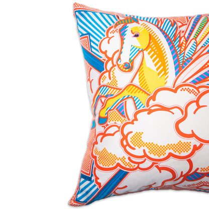 Rare Vintage Luxury Hermès "Pégase Pop" by artist Dimitri Rybaltchenko Silk Pillow | Designer Art Decor | 18" x 18" x 8"