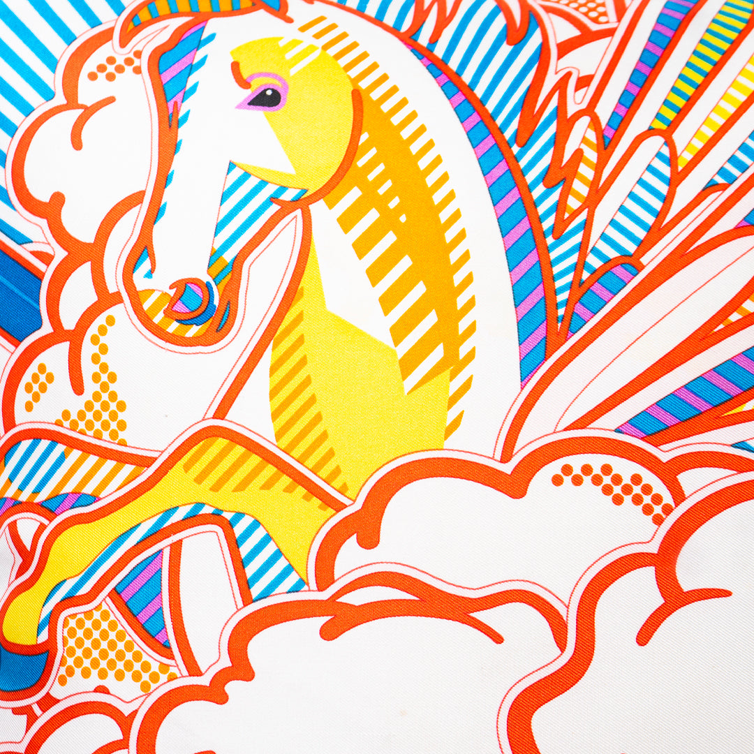 Rare Vintage Luxury Hermès "Pégase Pop" by artist Dimitri Rybaltchenko Silk Pillow | Designer Art Decor | 18" x 18" x 8"