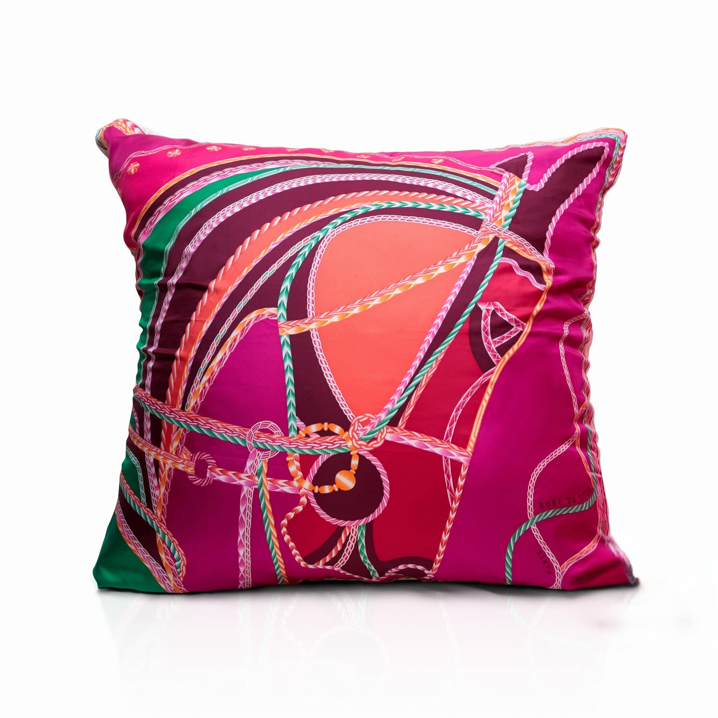 Rare Vintage Luxurious Vibrant Hermès "Robe du Soir" by artist Florence Manlik Silk Pillow | Fuchia Equestrian Art Decor | 36" x 36" x 8"