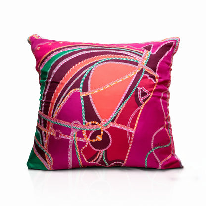 Rare Vintage Luxurious Vibrant Hermès "Robe du Soir" by artist Florence Manlik Silk Pillow | Fuchia Equestrian Art Decor | 36" x 36" x 8"