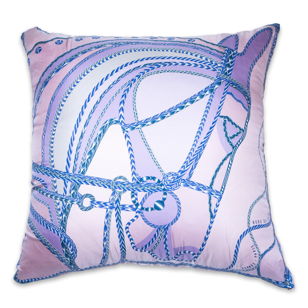 Rare Vintage Elegant Hermès "Robe du Soir" by artist Florence Manlik Silk Pillow | Lilac Equestrian Art Decor | 36" x 36" x 8"