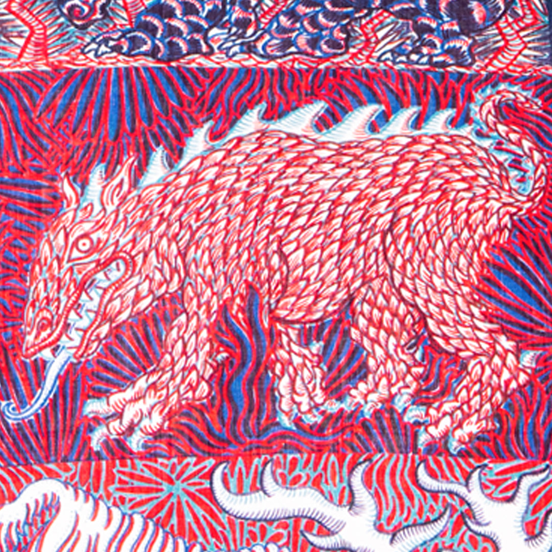 Rare Vintage Hermès Piment/Marine/Blanc "Sweet Dreams" Monsters by artist Jan Bajtlik Silk Pillow | Luxury Designer Decor | 38" x 38" x 8"