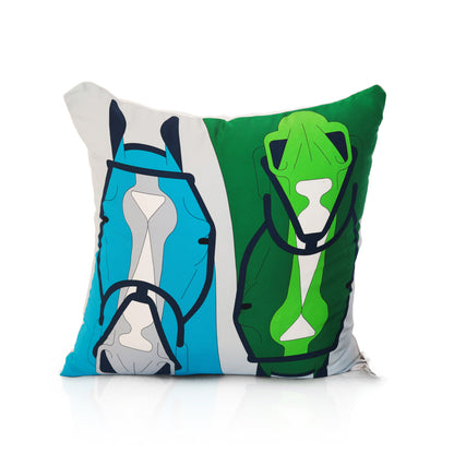 Rare Vintage Luxury Hermès "Horse Heads" Silk Pillow |  Artistic Designer Decor | 16" x 16" x 8"