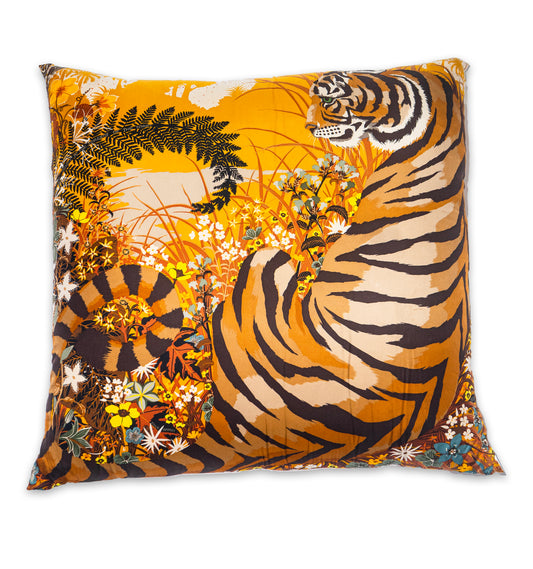 Rare Vintage Majestic Hermès "Tyger! Tyger! Burning Bright in the Forest of the Night" by artist Alice Shirley Silk Pillow | Luxury Wildlife Art Decor | 36" x 36" x 8"
