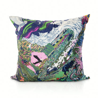 Rare Vintage Majestic Hermès "Into The Canadian Wild" by artist Alice Shirley Silk Pillow | Nature & Wildlife Art Decor | 34" x 34" x 8"