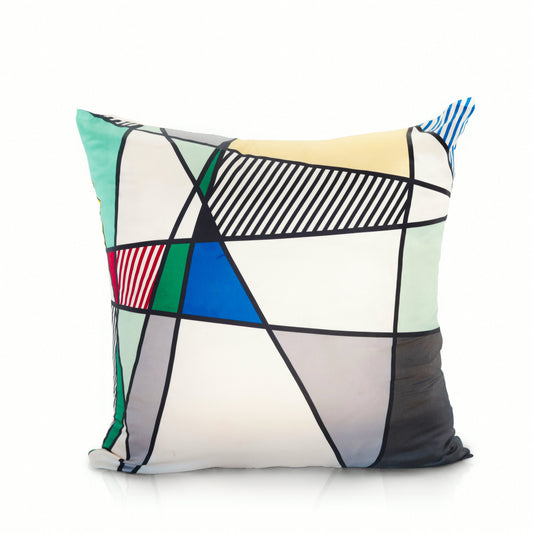 Rare Vintage Luxury Iconic Roy Lichtenstein "Perfect/Imperfect" Silk Pillow | Pop Art Geometric Decor | 18" x 18" x 8"