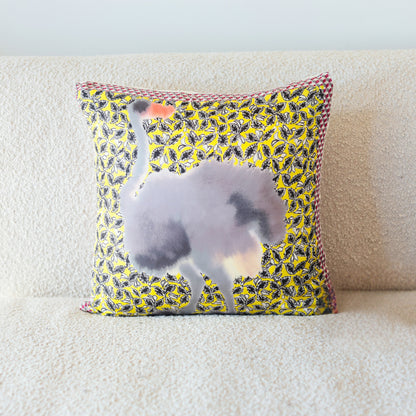 Rare Vintage Marni “Ostrich & Insect” Designer Pillow | One-of-a-Kind Playful Luxury Accent | 18" x 18" x 8"