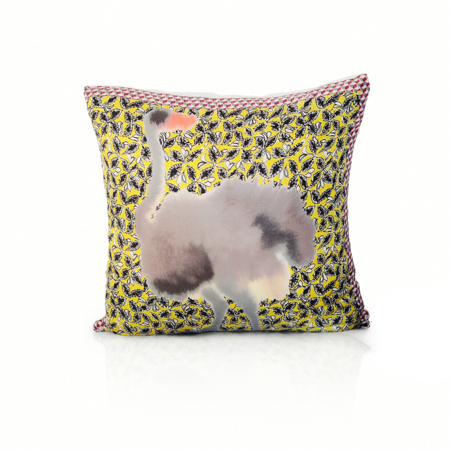Rare Vintage Marni “Ostrich & Insect” Designer Pillow | One-of-a-Kind Playful Luxury Accent | 18" x 18" x 8"