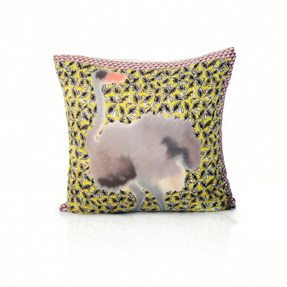 Rare Vintage Marni “Ostrich & Insect” Designer Pillow | One-of-a-Kind Playful Luxury Accent | 18" x 18" x 8"