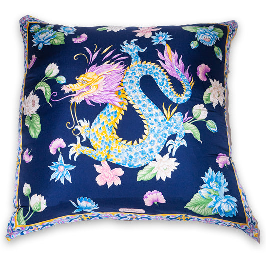Rare Vintage Luxurious Salvatore Ferragamo Exquisite Dragon & Floral Silk Pillow | Italian Designer Decor | 34" x 34" x 8"