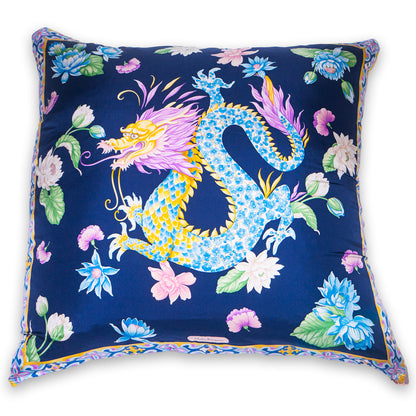 Rare Vintage Luxurious Salvatore Ferragamo Exquisite Dragon & Floral Silk Pillow | Italian Designer Decor | 34" x 34" x 8"