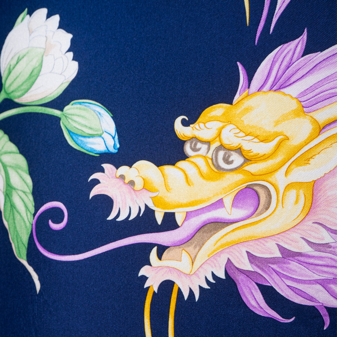 Rare Vintage Luxurious Salvatore Ferragamo Exquisite Dragon & Floral Silk Pillow | Italian Designer Decor | 34" x 34" x 8"