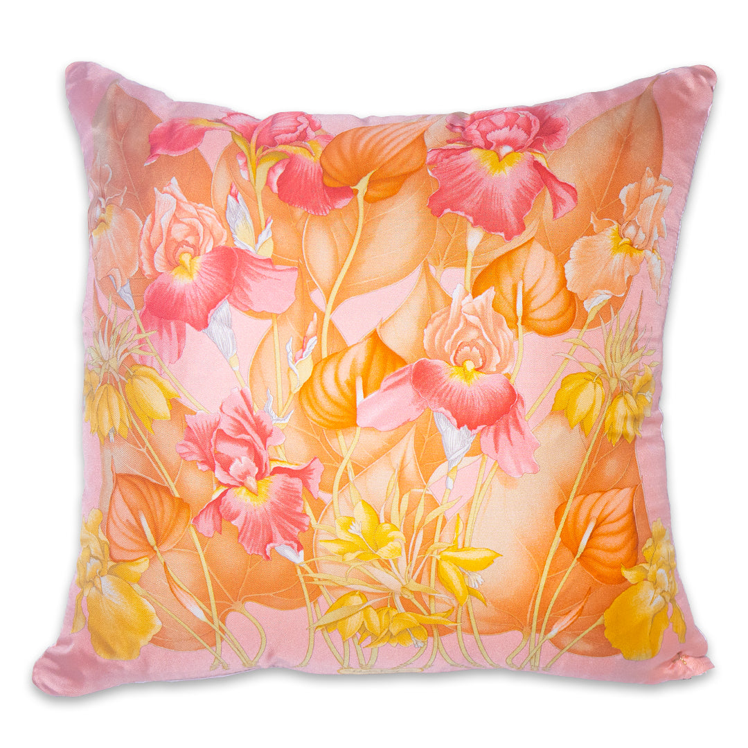Rare Vintage Elegant Salvatore Ferragamo Iris Floral Print Silk Pillow | Luxurious Italian Decor | 16" x 16" x 8"