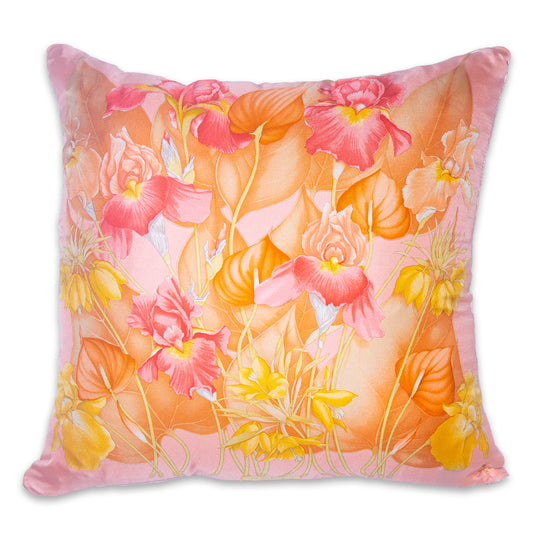Rare Vintage Elegant Salvatore Ferragamo Iris Floral Print Silk Pillow | Luxurious Italian Decor | 16" x 16" x 8"