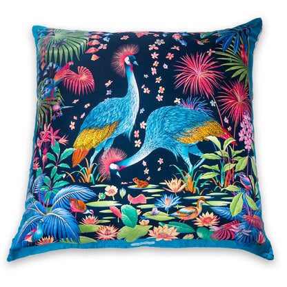 Rare Vintage Luxurious Salvatore Ferragamo Rainforest Birds Silk Designer Pillow | Italian Nature Print Decor | 34" x 34" x 8"