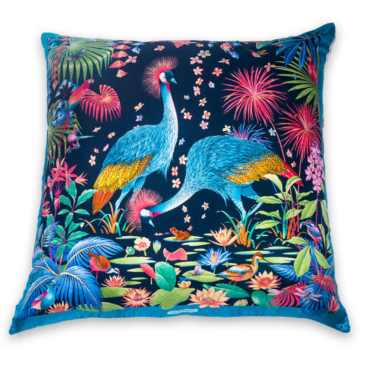 Rare Vintage Luxurious Salvatore Ferragamo Rainforest Birds Silk Designer Pillow | Italian Nature Print Decor | 34" x 34" x 8"
