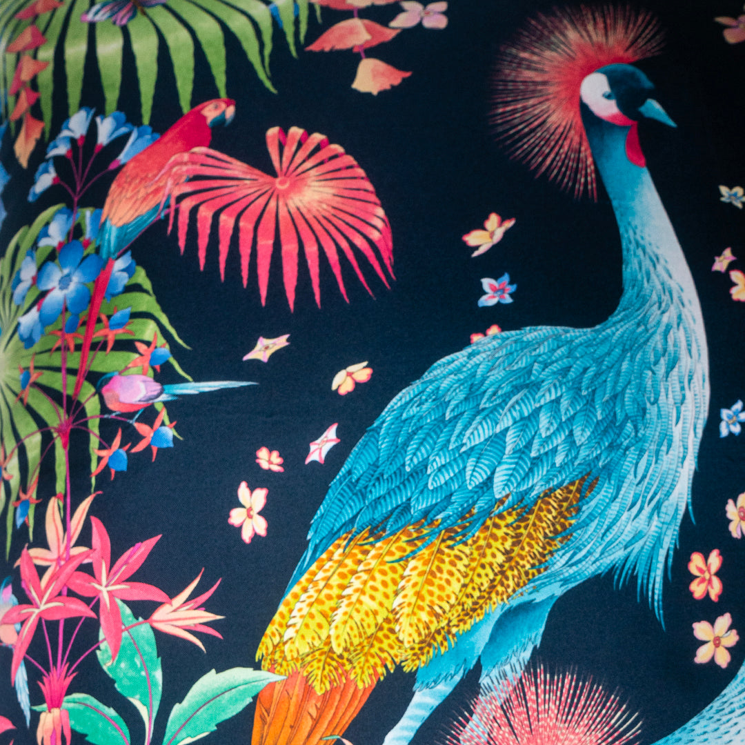 Rare Vintage Luxurious Salvatore Ferragamo Rainforest Birds Silk Designer Pillow | Italian Nature Print Decor | 34" x 34" x 8"